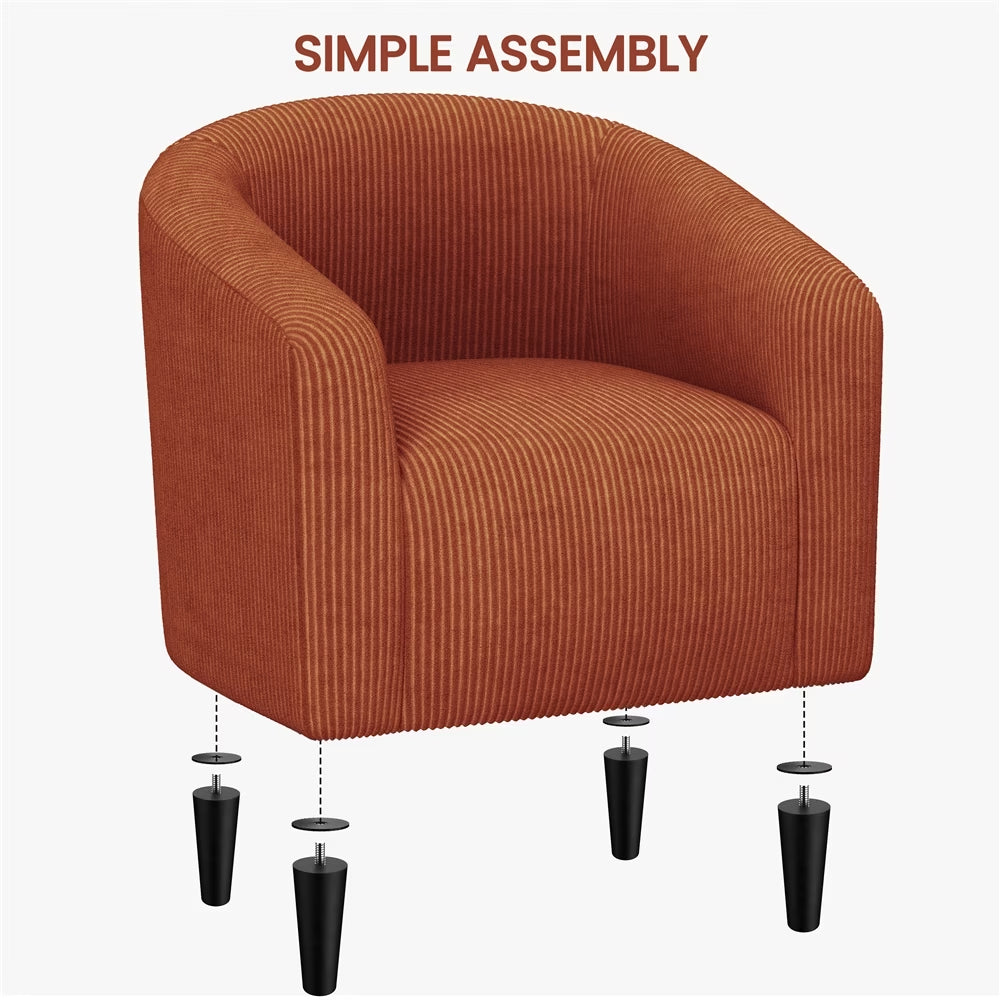 Corduroy Fabric Accent Barrel Chair with Elastic Foam Fills, Brick Red