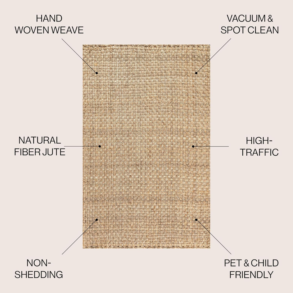 Estera Hand Woven Boucle Chunky Jute Natural Indoor Area Rug, 8X10, Bohemian, Transitional, Easy-Cleaning for Living Room, Bedroom, Kitchen, Pet Friendly, Non-Shedding (NFR102A-8)