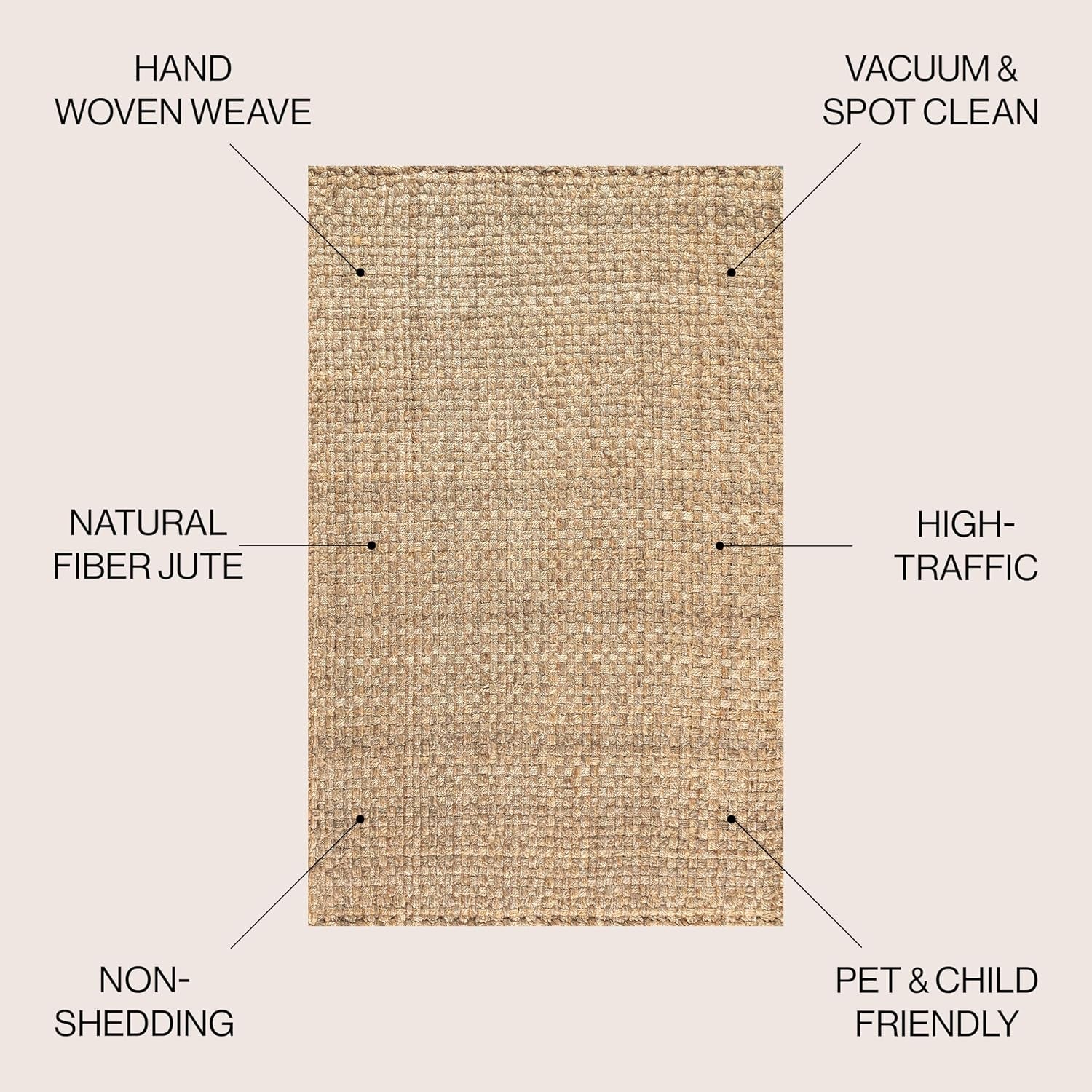 Estera Hand Woven Boucle Chunky Jute Natural Indoor Area Rug, 8X10, Bohemian, Transitional, Easy-Cleaning for Living Room, Bedroom, Kitchen, Pet Friendly, Non-Shedding (NFR102A-8)