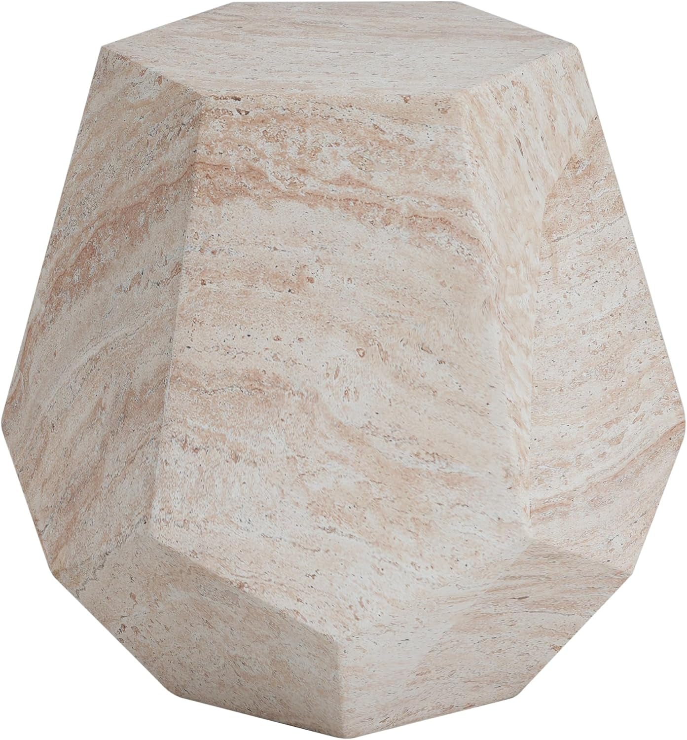 Beige travertine hexagonal side table