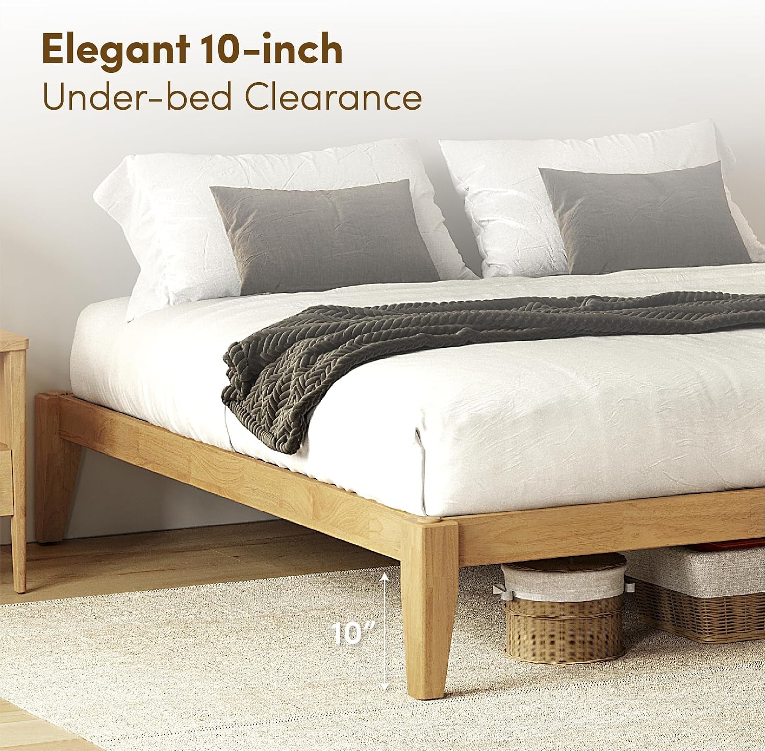 Thor Premium Solid Wood Bed Frame King, Japanese Joinery Bed Frame with Wood Slat Support, Platform Bed, No Box Spring Needed, Easy Assembly, Minimalist & Modern Style (Light Brown)