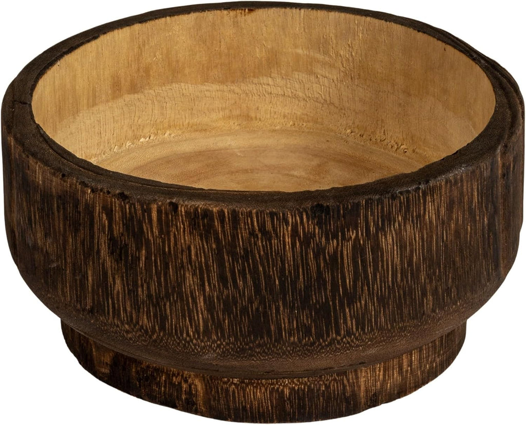 Creative Co-Op round Paulownia Wood Decorative Bowl, Marbled Brown Finish