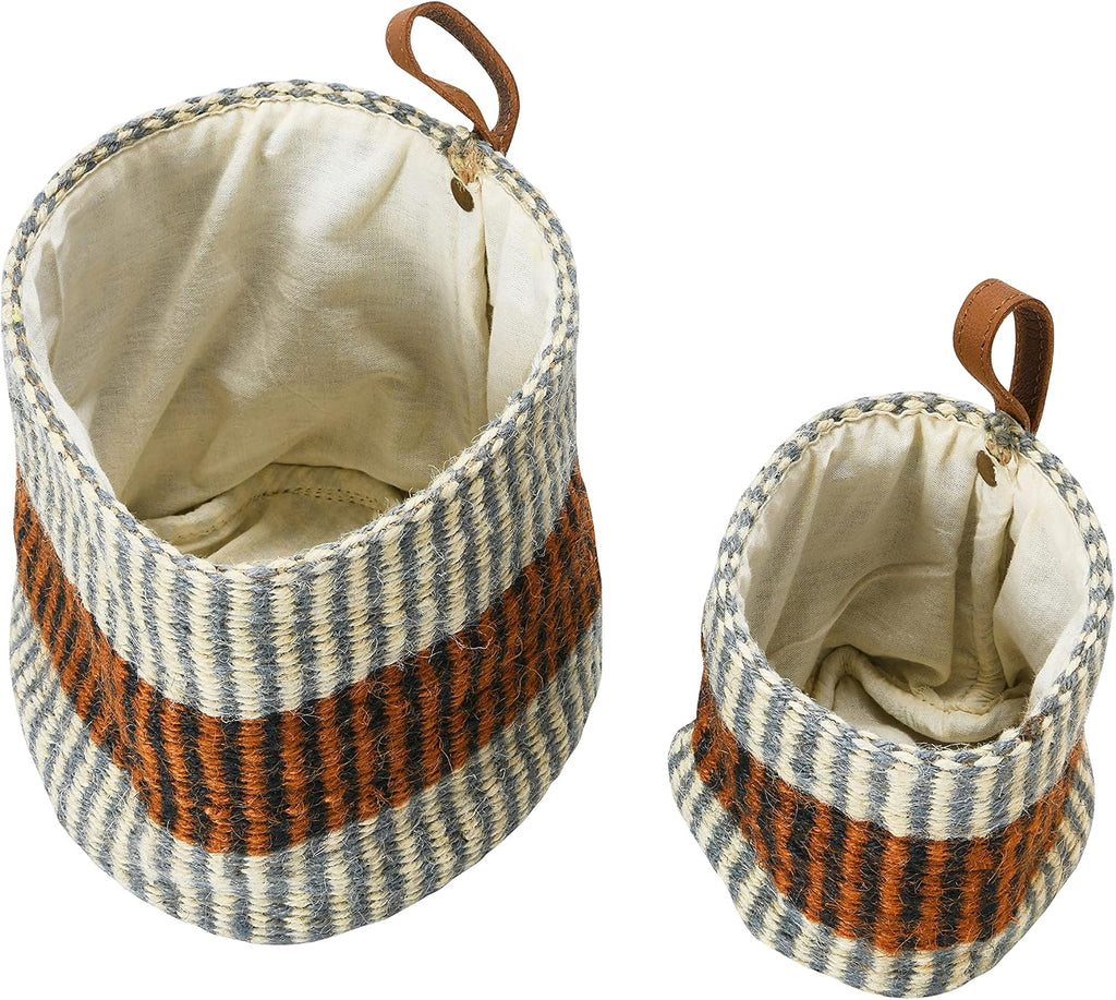 Woven Jute Baskets with Liner, Rust Striped, Set of 2 Sizes