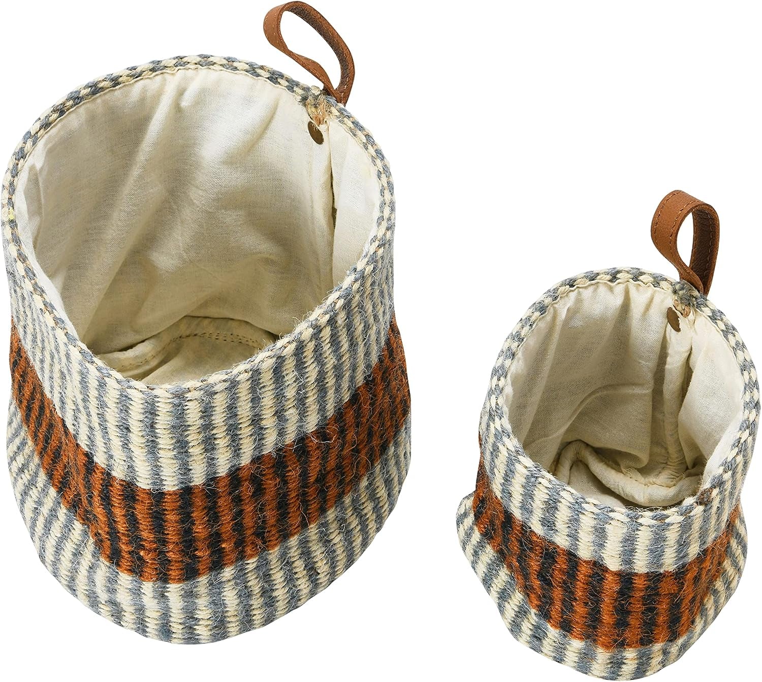 Woven Jute Baskets with Liner, Rust Striped, Set of 2 Sizes