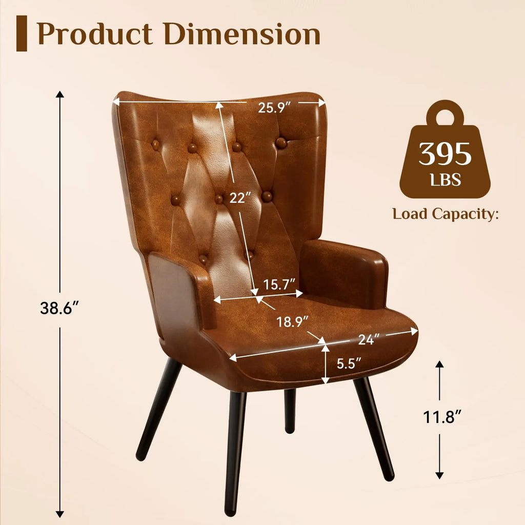 Accent Chair Upholstered PU Leather Living Room Chairs High Back Armchair, Comfy Wingback Chair for Bedroom, Reception Room