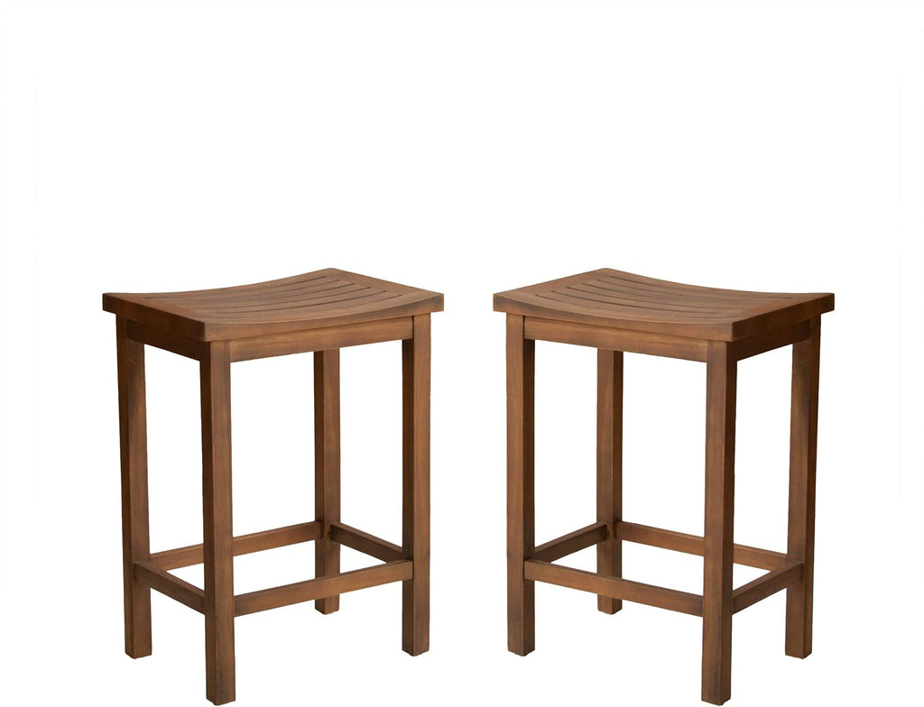 Amantani Outdoor Acacia Wood Counter Stools, 2-Pcs Set, Mahogany Brown