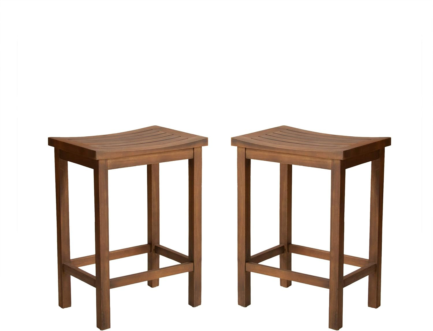 Amantani Outdoor Acacia Wood Counter Stools, 2-Pcs Set, Mahogany Brown
