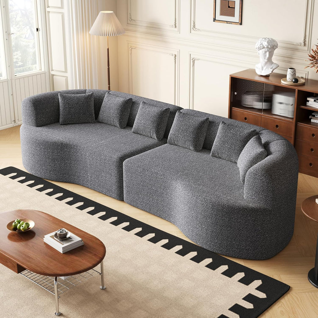 106.3" Curved Sectional Sofa, Oversized Cloud Couch with 6 Pillows, | Deep Seat Sofa for Living Room, Guest, Bedroom, No Assembly Required, Gray