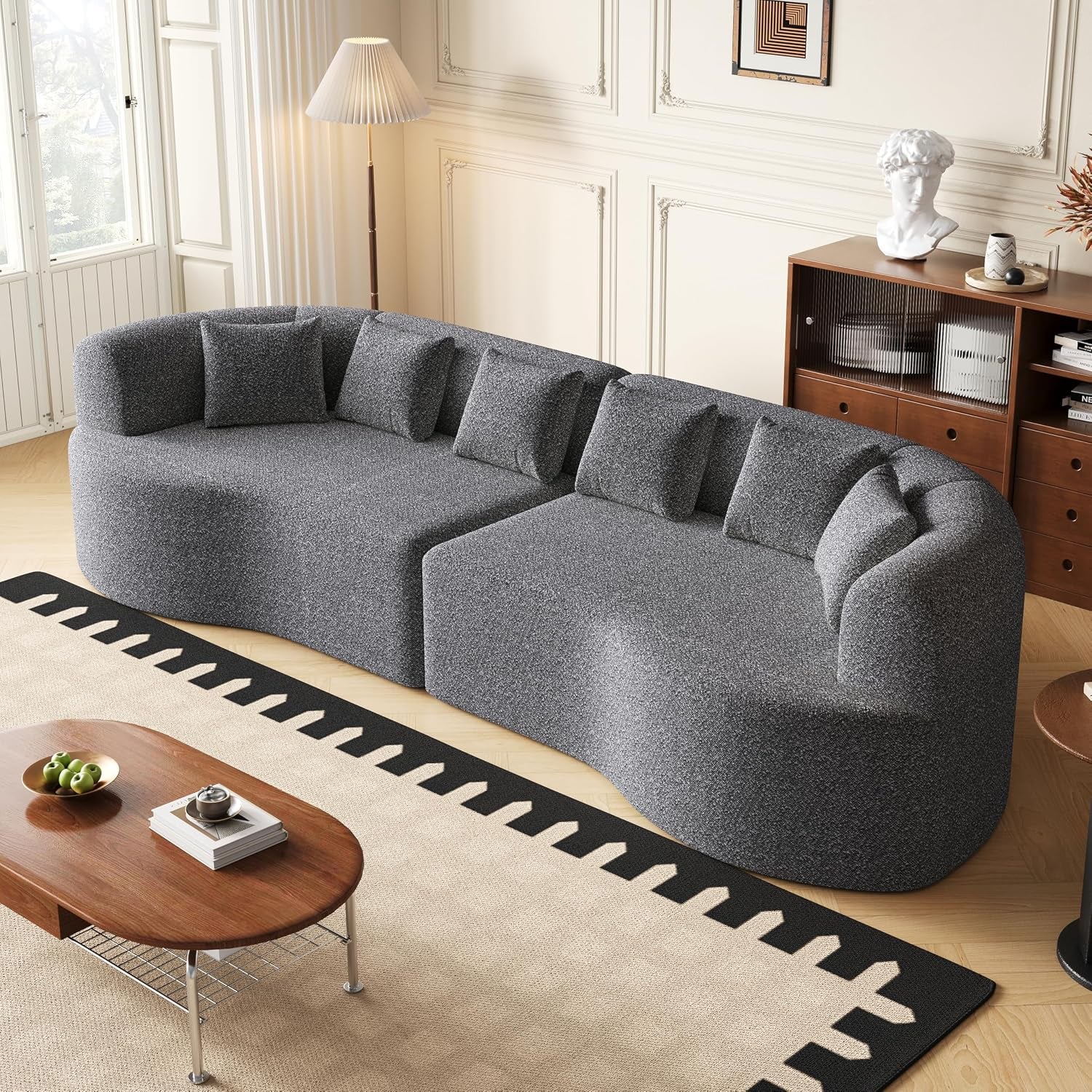 106.3" Curved Sectional Sofa, Oversized Cloud Couch with 6 Pillows, | Deep Seat Sofa for Living Room, Guest, Bedroom, No Assembly Required, Gray