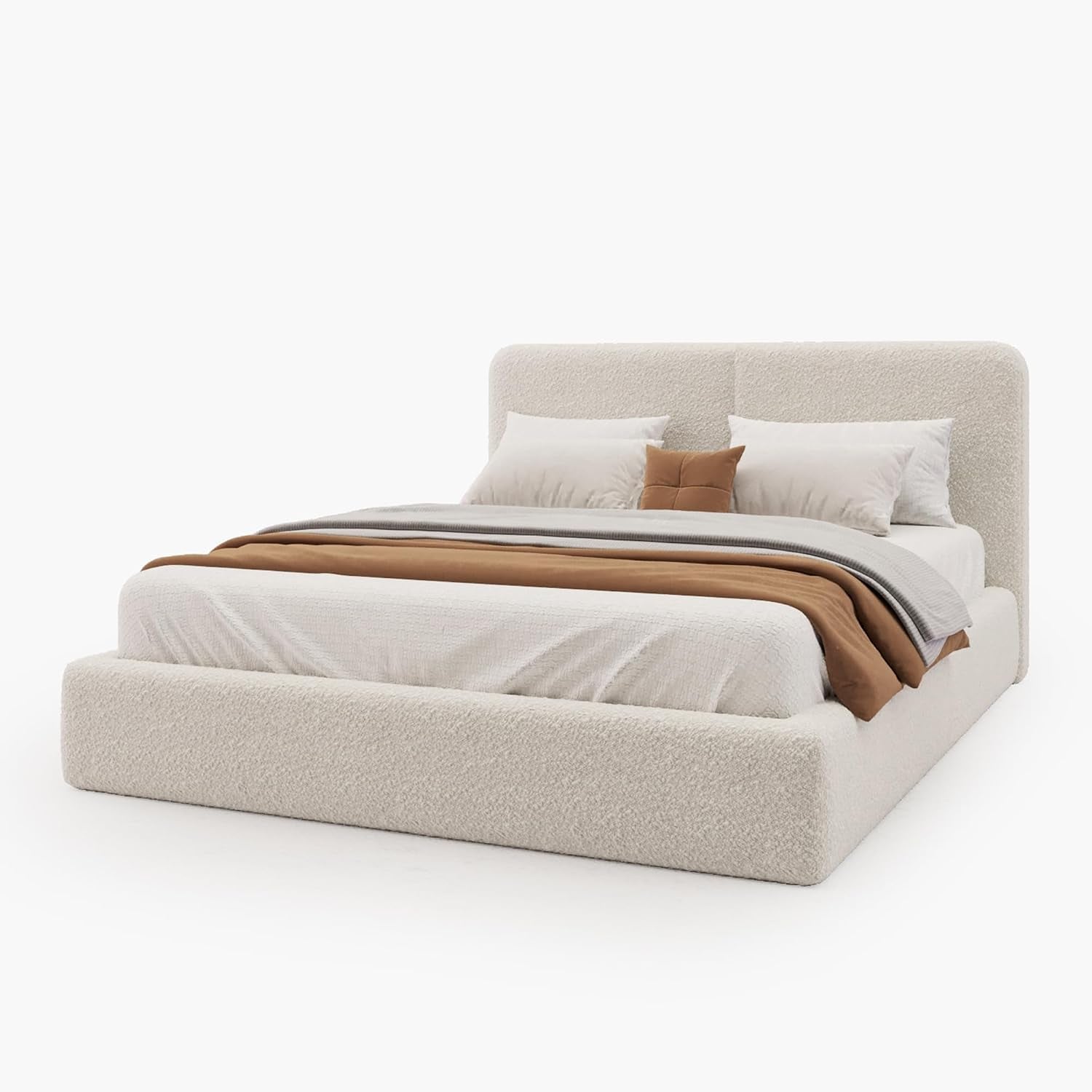 Boucle upholstered queen cloud bed frame