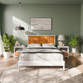 Madia Bed Frame, Mid Century Queen Bed Frame and Headboard with Unique & Trendy Fluted Pattern, 800Lbs Capacity Platform Bed Frame, Solid Acacia Wood Slat Support, Easy Assembly White Bed Frame