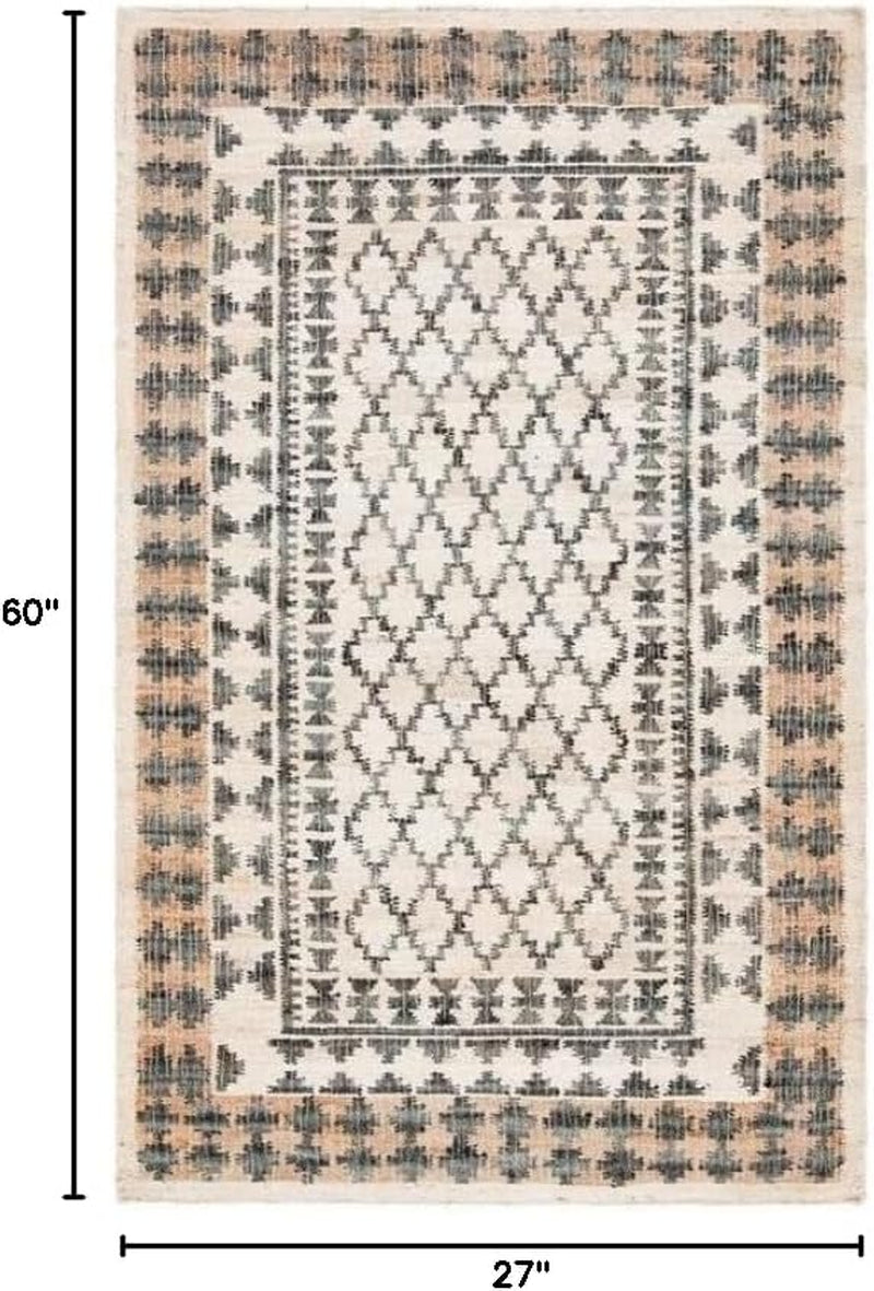 SAFAVIEH Kilim Collection Area Rug - 2'3" X 5', Ivory & Grey, Rustic Geometric Design, Handmade Flatweave Premium Jute, Ideal for the Living Room, Bedroom, Dining Room (KLM755A-25)