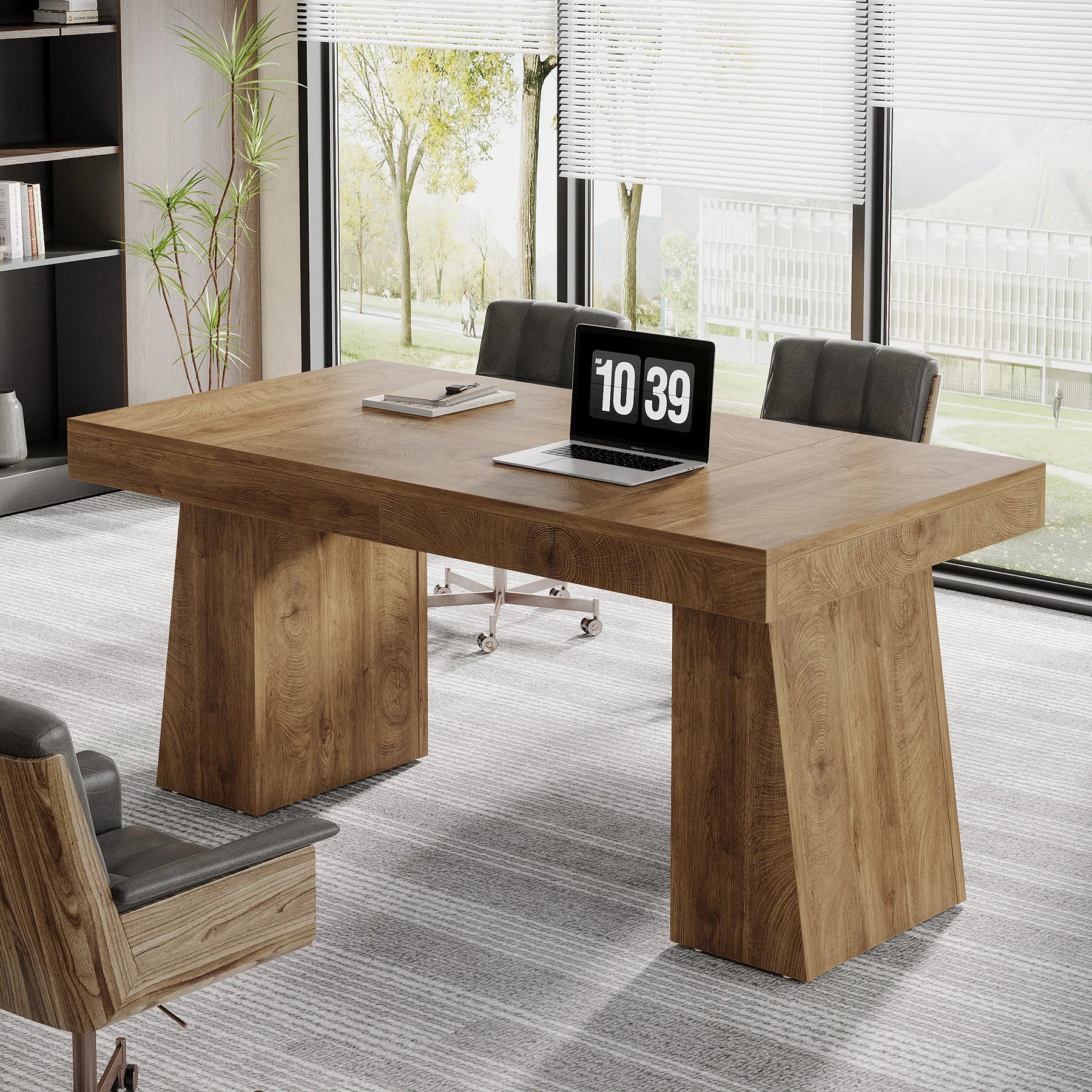 55-Inch Executive Desk, Large Wood Office Computer Desk with Double Pedestal, Modern Minimalist Workstations