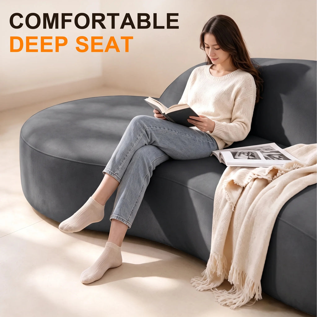 91" Modern Cloud Sofa Curved Boneless Couch Deep Seat Sofa for Living Room Bedroom, Chenille, Dark Gray