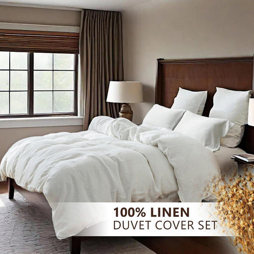 100% Linen Duvet Cover Set, 3 PCS Natural French Flax White Duvet Cover King Size, Breathable Soft Comfy Linen Bedding Comforter Cover with 2 Pillowcases(White, 104" X 92")