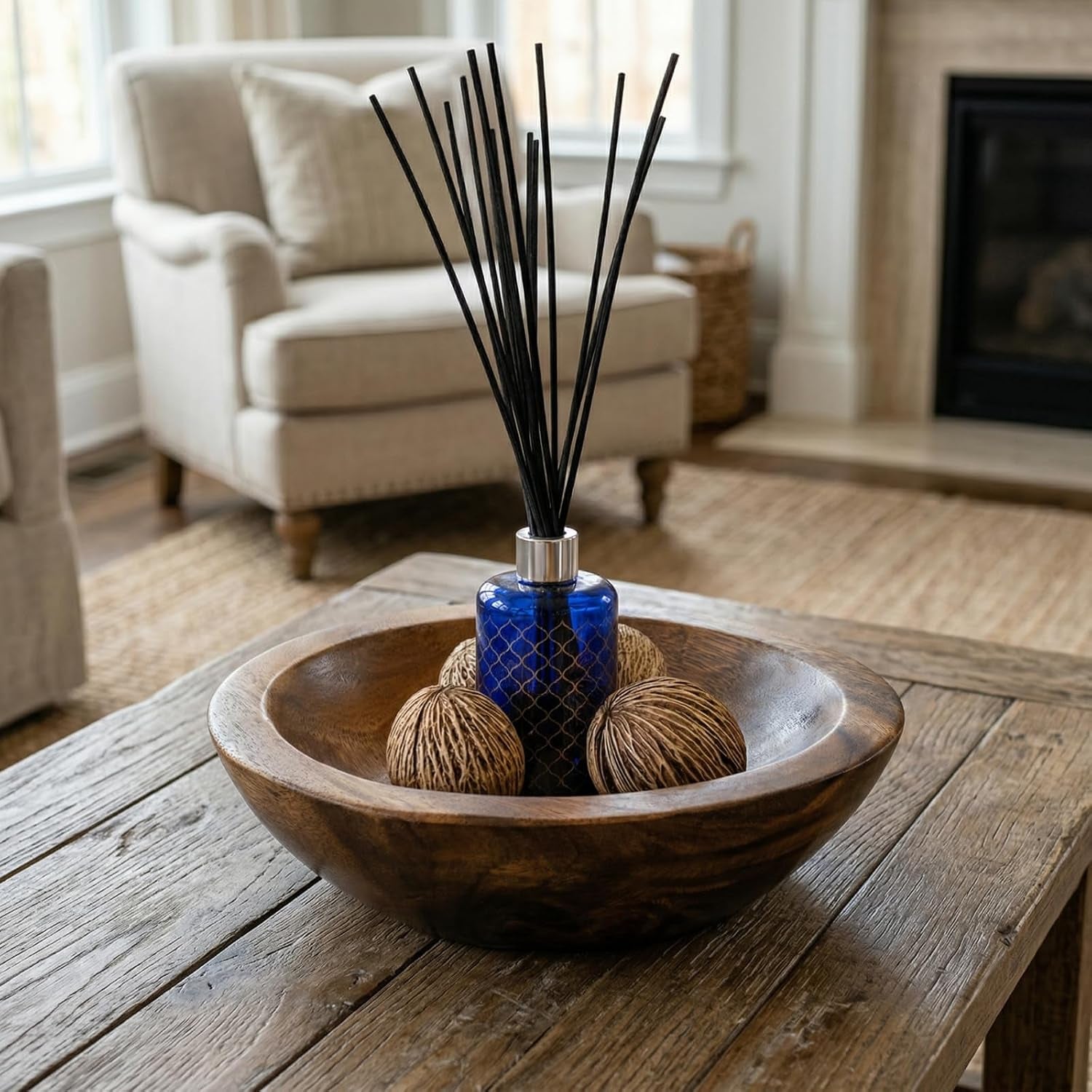 Wooden Decorative Bowl, Wood round Serving Bowl, Walnut Tray Dish Kitchen Dining for Fruits, 9.4" Diameter X 2.5" Height, Seamless