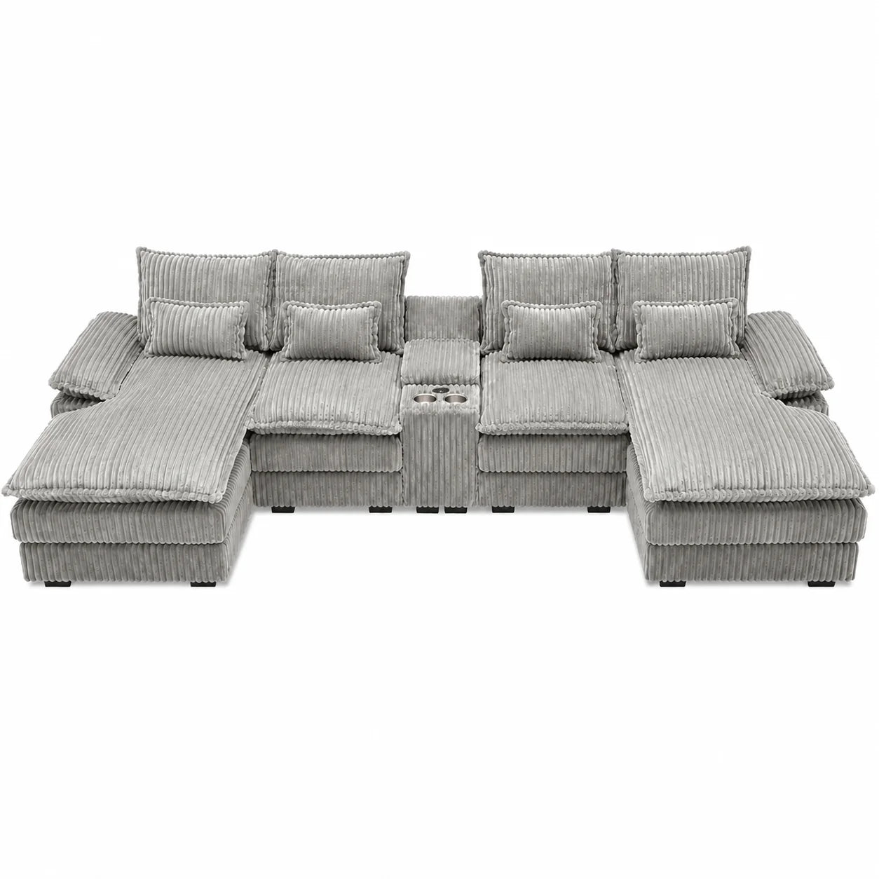 120" 5-Piece U-Shaped Sofa, Modular Sectional with Console & USB Ports, Cloud-Like Corduroy Couch for Living Room or Office