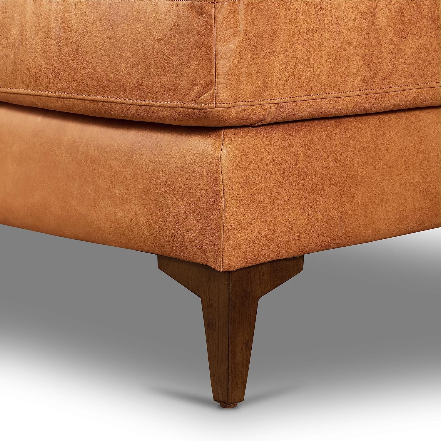 POLY & BARK Calle Left-Facing Sectional Sofa, Full-Grain Pure-Aniline Italian Leather, Cognac Tan, Solid Wood Legs