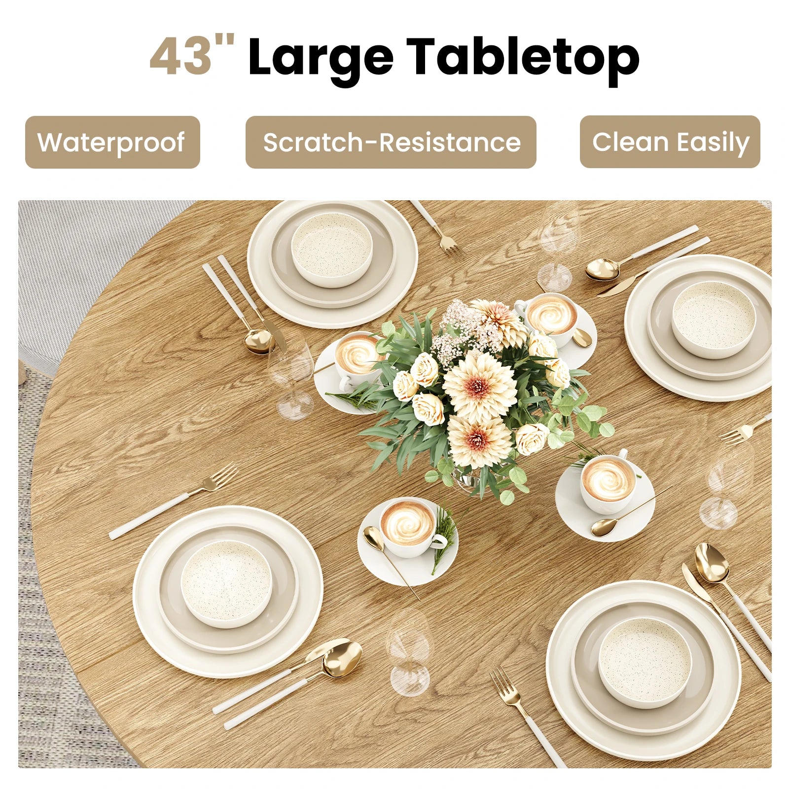 43" round Dining Table for 4 People, Small Space Kitchen Table, Modern Dinner Table with Easy Assembly for Dining Room, Apartment