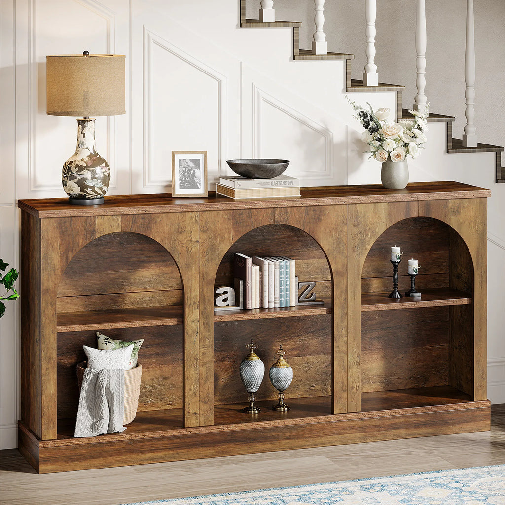 Farmhouse Console Table, 63-Inch Long Entryway Table with 3 Tier Storage, Wooden Rectangular Sofa Table