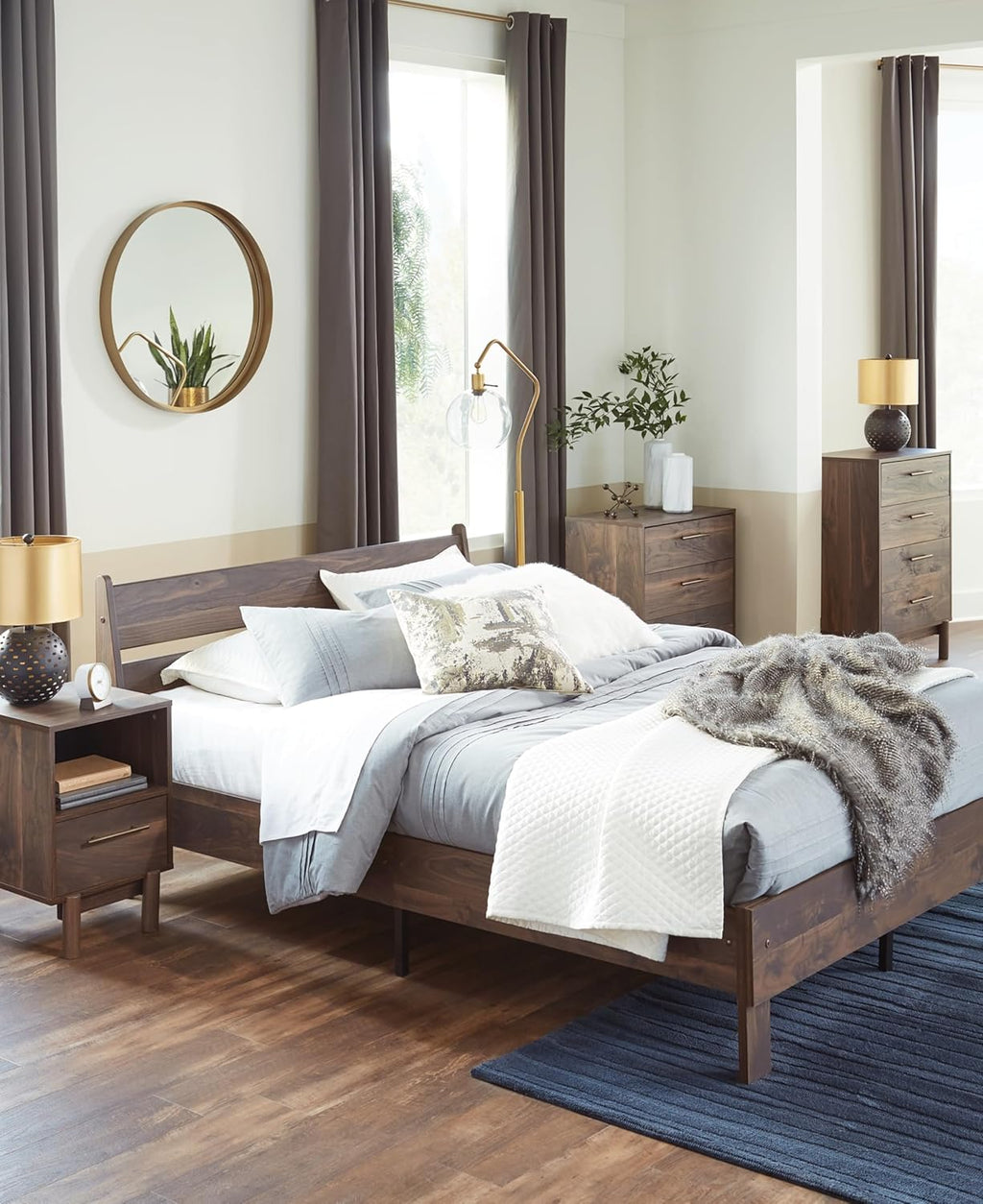 Signature Design by Ashley Calverson Queen Size Bed Frame with Headboard | Mocha Brown Engineered Wood, No Box Spring Needed, 600 Lb Capacity, 7-Inch Under-Bed Space