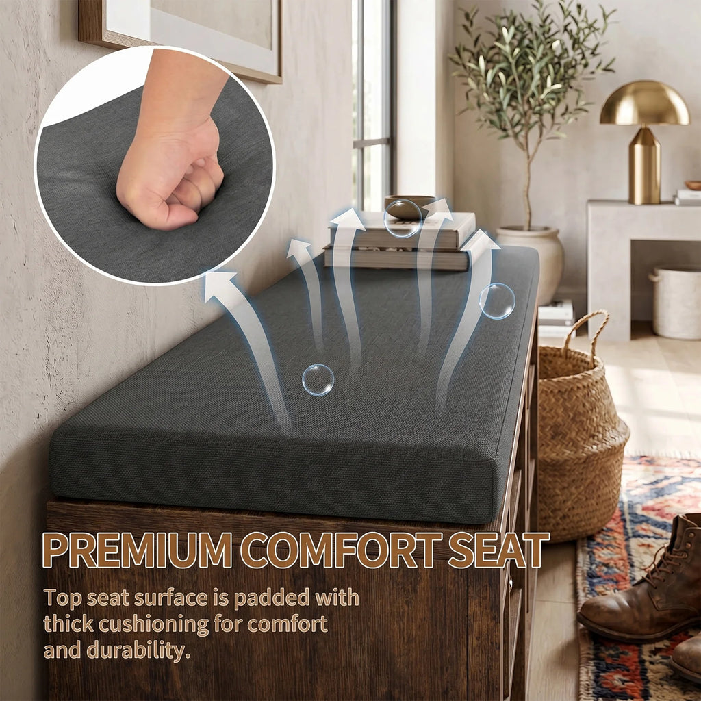 Shoe Storage Bench with Cushion 16 Cubby Shoe Rack Multifunctional Shoe Organizer Bench for Entryway Hallway Living Room Bedroom