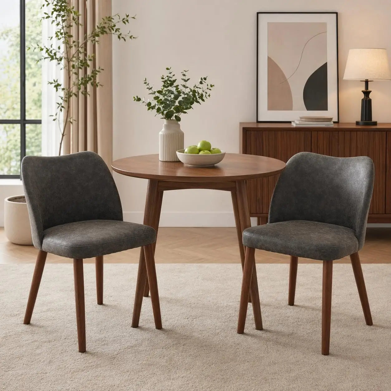 Modern Dining Chairs Set of 2, Comfortable Linen Upholstered Accent Chair with Ergonomic Backrest & Rubberwood Legs, Comfy Kitchen Furniture for Living Room Apartments