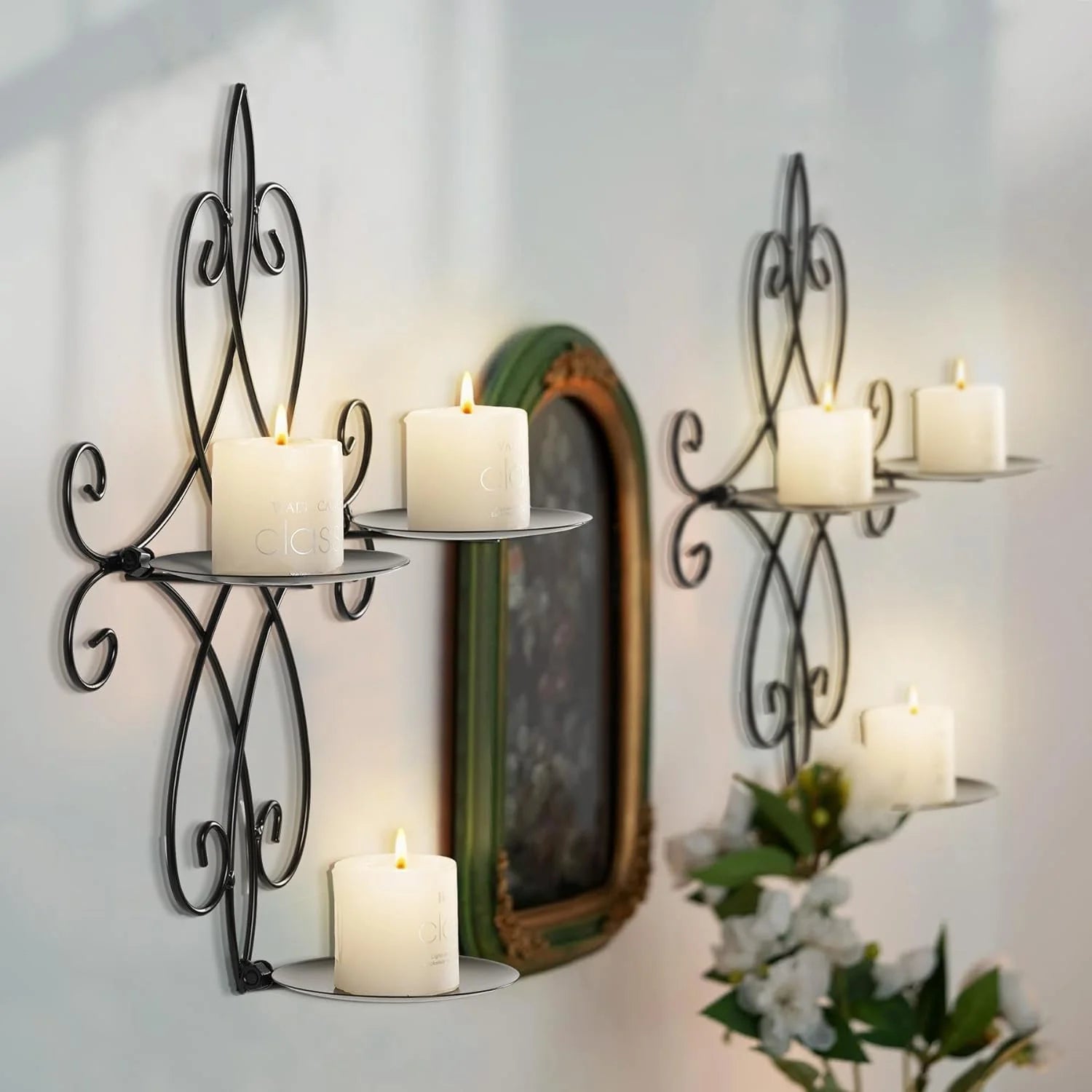 Wall Candle Sconce Holder Set of 2, Metal Wall Candle Holder Wall Decor, Hanging Wall Mounted Candle Stick Holder for Living Room Bedroom Dining Room Decorations