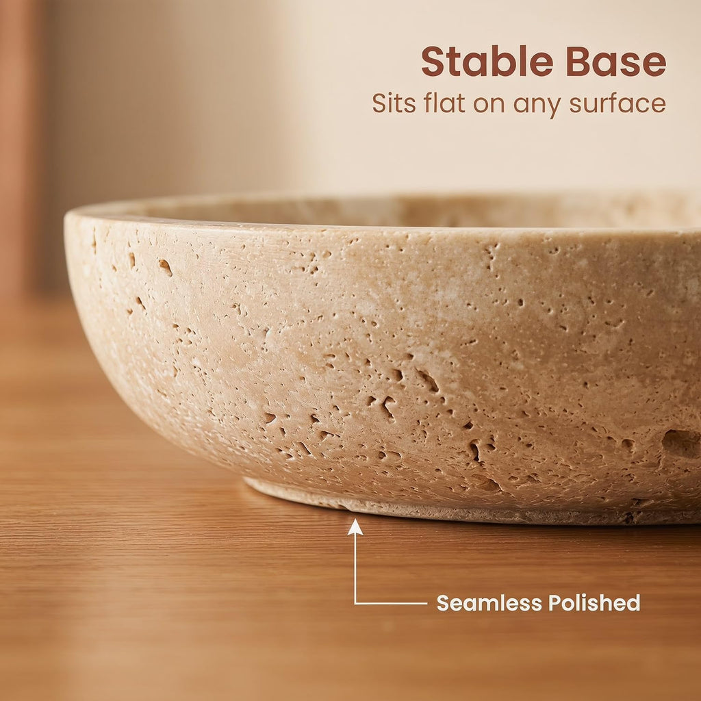 7.87" Natural Travertine Stone Decorative Bowl,Beige, Limestone | Marble Bowl (Decorative Bowl) Functions as Fruit Bowl & Key Bowl; Smooth Beige Finish; for Coffee Table & Kitchen Counter