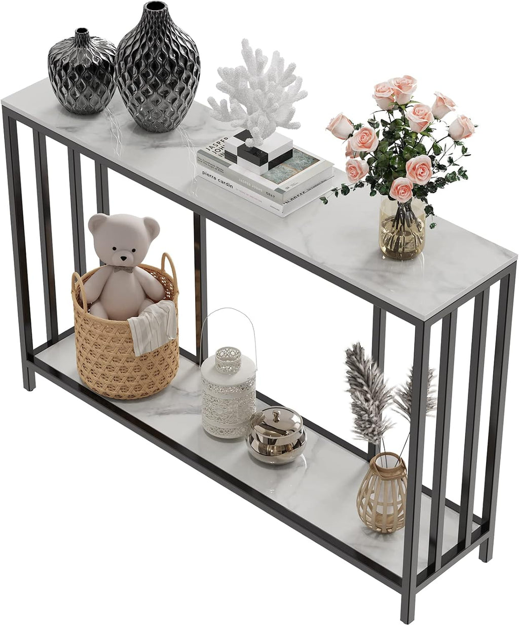 White two tier marble console table
