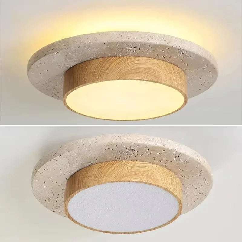 Walnut wabi sabi circular ceiling light