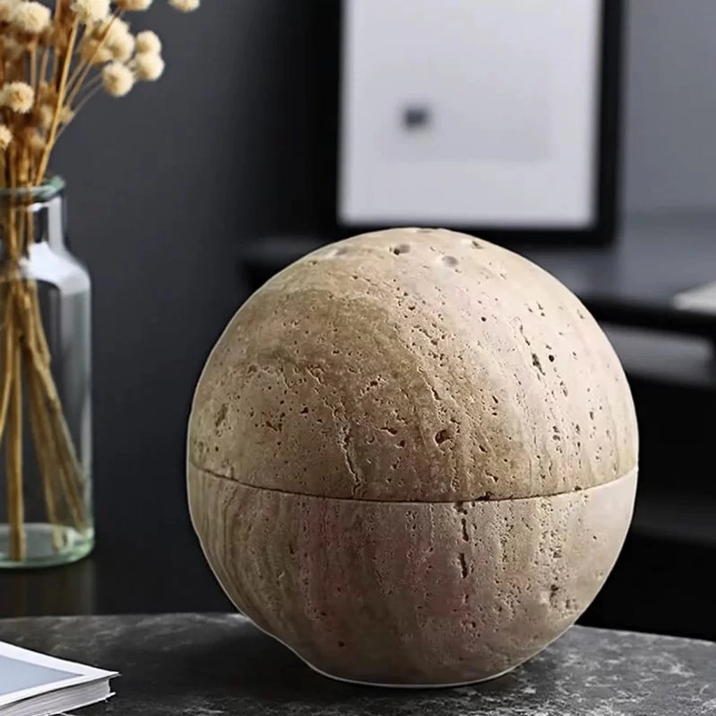 Travertine Marble Incense Burner Textured Spherical Aromatherapy Stone Bowl Frankincense Zen Decor for Meditation Spaces Home