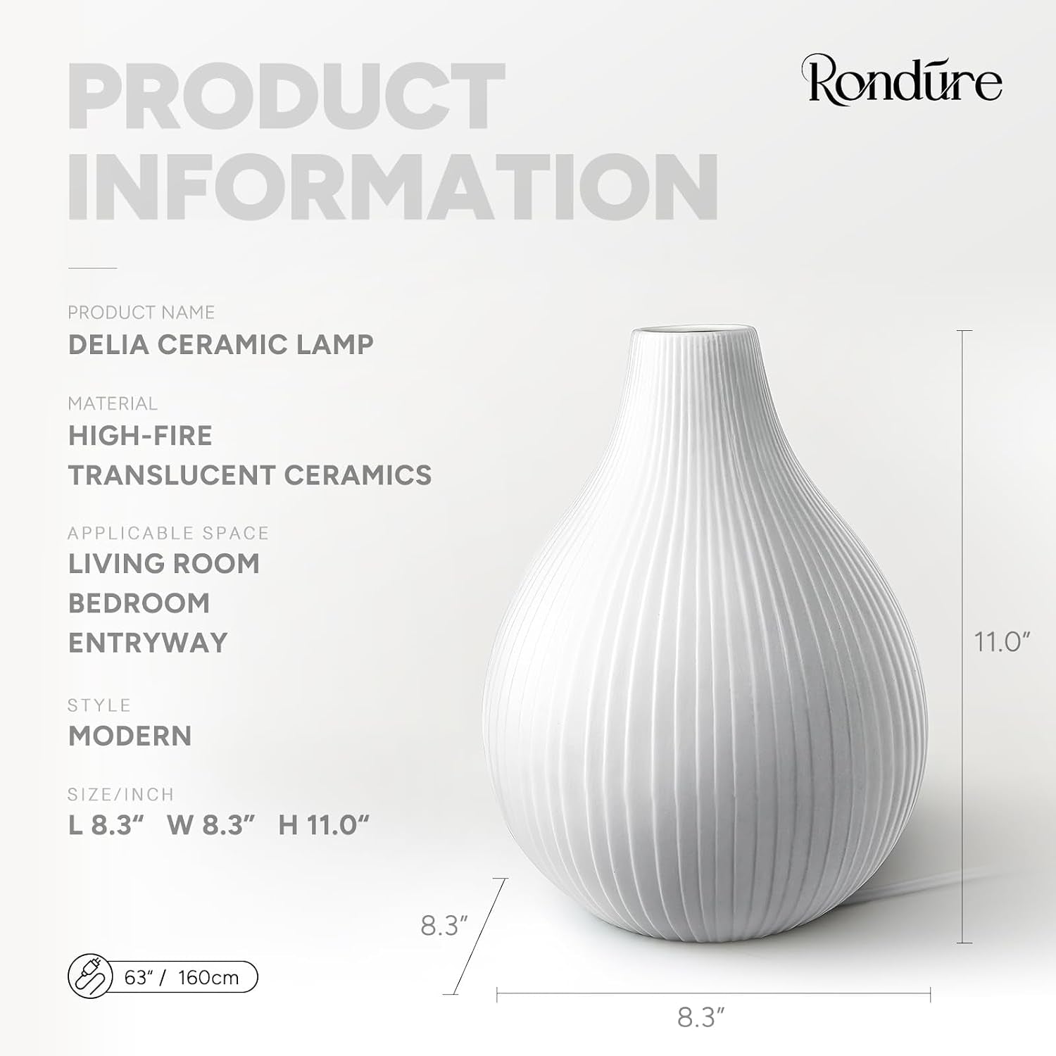 Modern Ceramic Decorative Table Lamp Living Room Bedroom Bedside | Handcrafted Unique Warm Ambient Lighting Lamp, Accent White Translucent Ceramic Shade, Fully Dimmable, Corded, Bulb Included