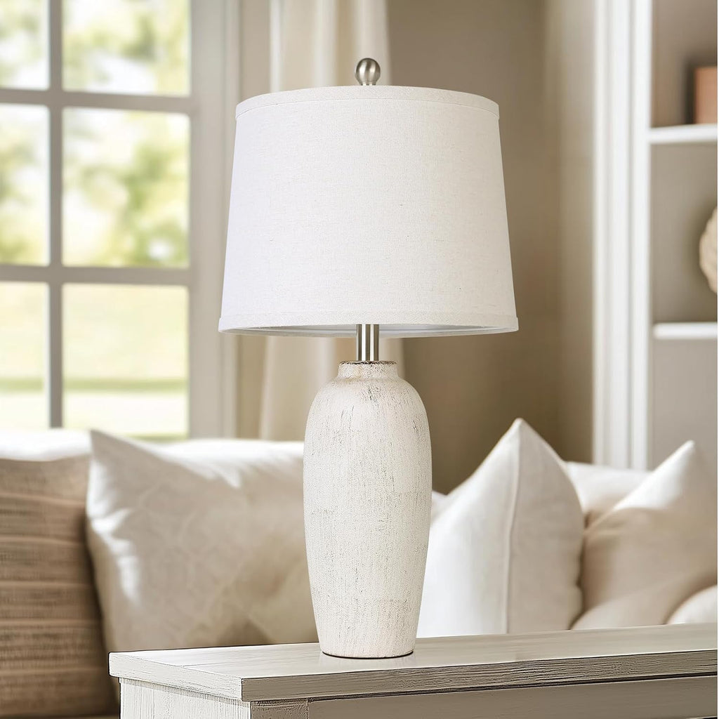 Jar Table Lamps Set of 2, 25" Ceramic Bedside Lamps for Bedroom, Beige Farmhouse Nightstand Lamps for Living Room