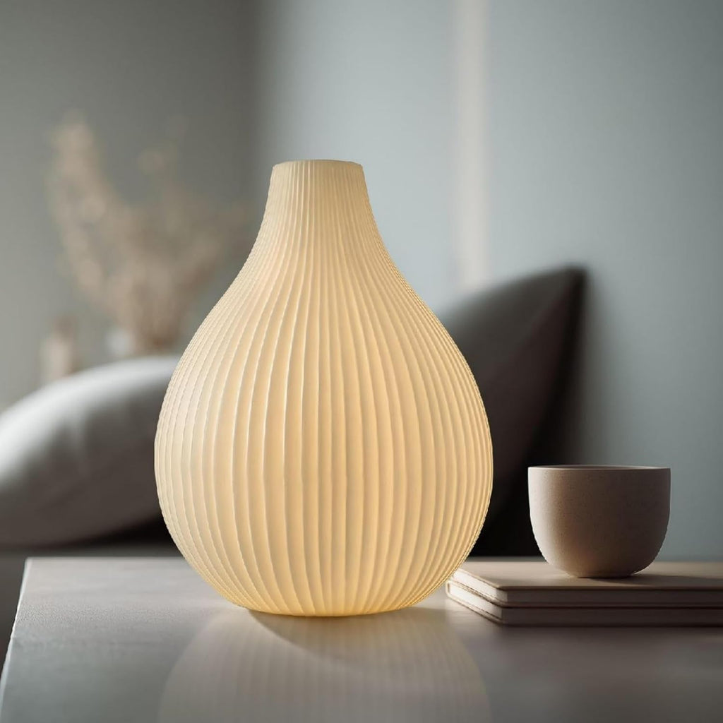 Modern Ceramic Decorative Table Lamp Living Room Bedroom Bedside | Handcrafted Unique Warm Ambient Lighting Lamp, Accent White Translucent Ceramic Shade, Fully Dimmable, Corded, Bulb Included