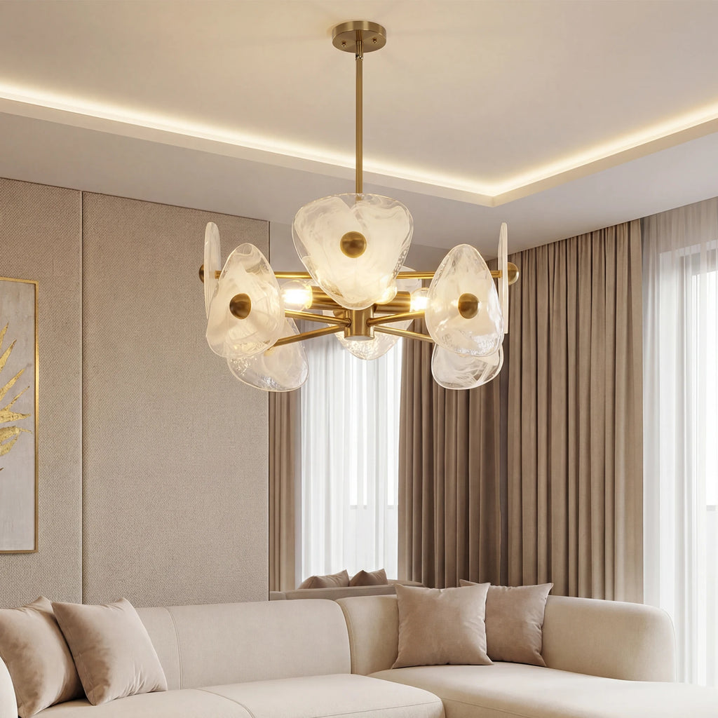Tribesigns Modern Gold Chandeliers for Dining Room, Farmhouse Luxury 4-Light Chandelier for Bedroom, Adjustable Hanging Pendant