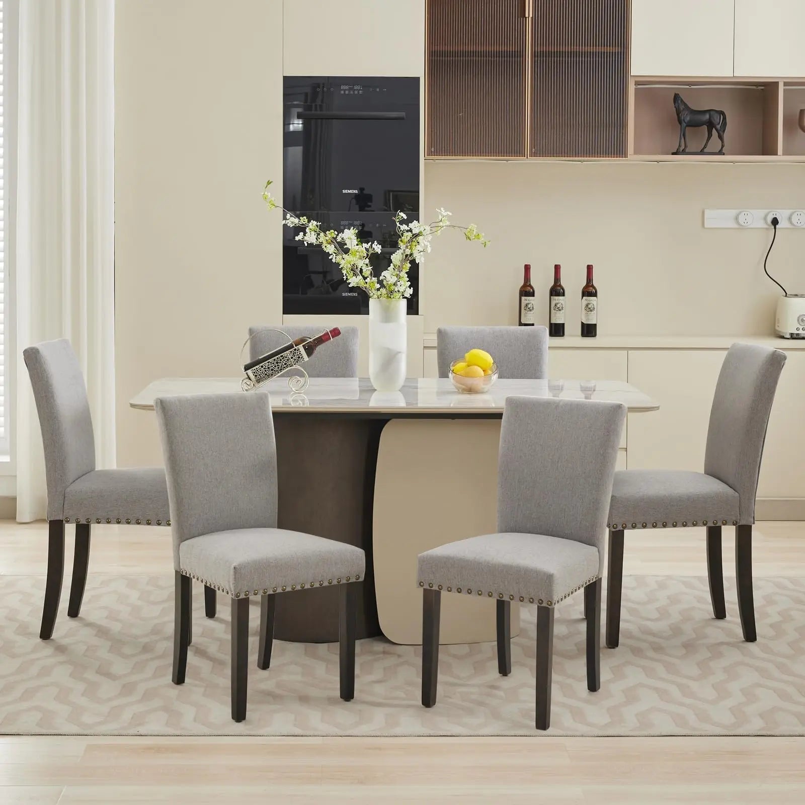 Upholstered Parsons Dining Chairs Set of 2, Fabric Padded Kitchen Chairs with Nailhead Trim & Sturdy Wood Legs, Modern Mid-Century Accent Seating for Living Room, Dining Room, Breakfast Nook