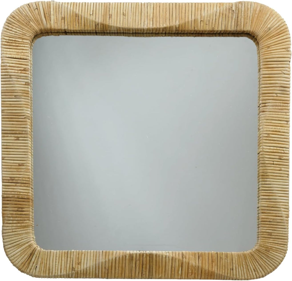 Natural square rattan wall mirror