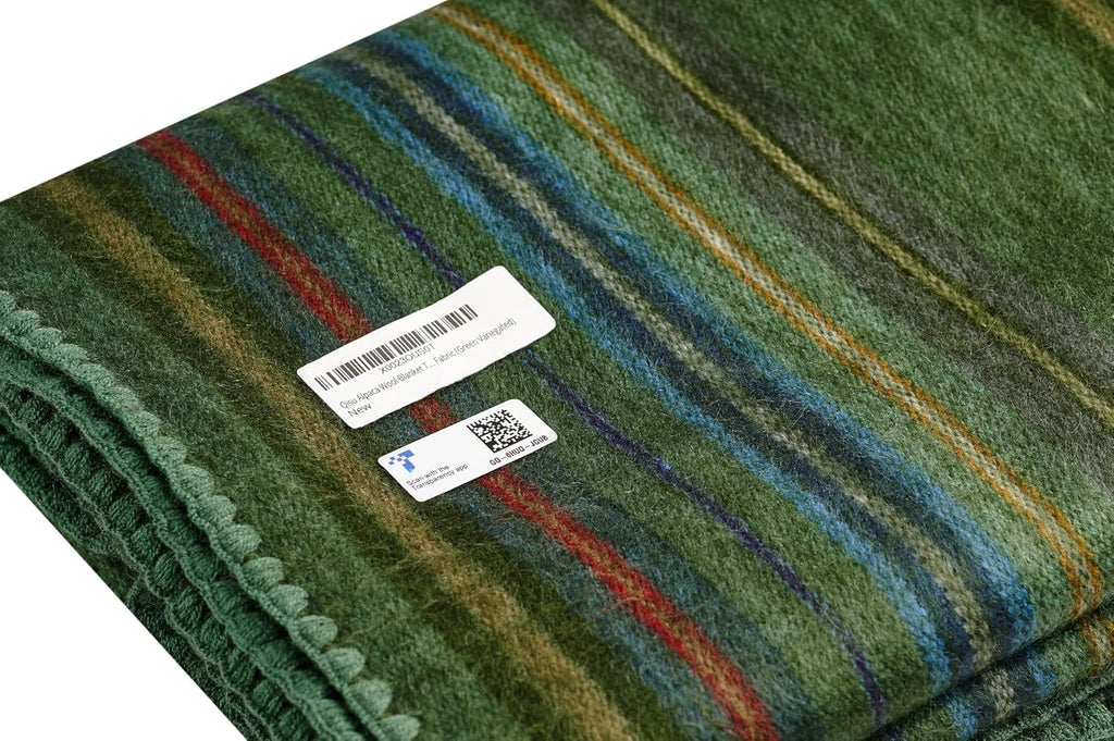 Alpaca Wool Blanket Throw | Large, Beautiful, Warm, Variegated | 85 X 65 Inches | Ultra-Soft, Hypoallergenic and Breathable | Non-Itchy or Scratchy Fabric (Green Variegated)
