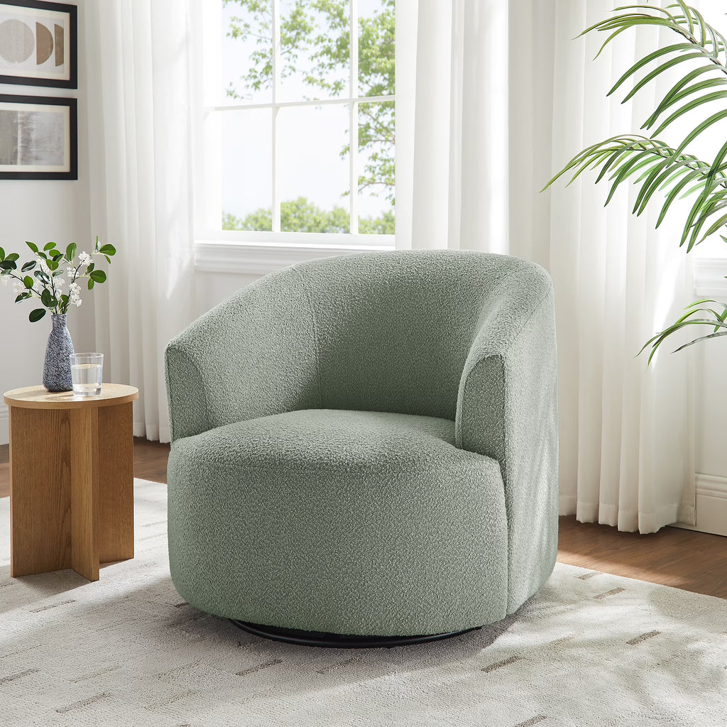 Olive boucle swivel accent chair