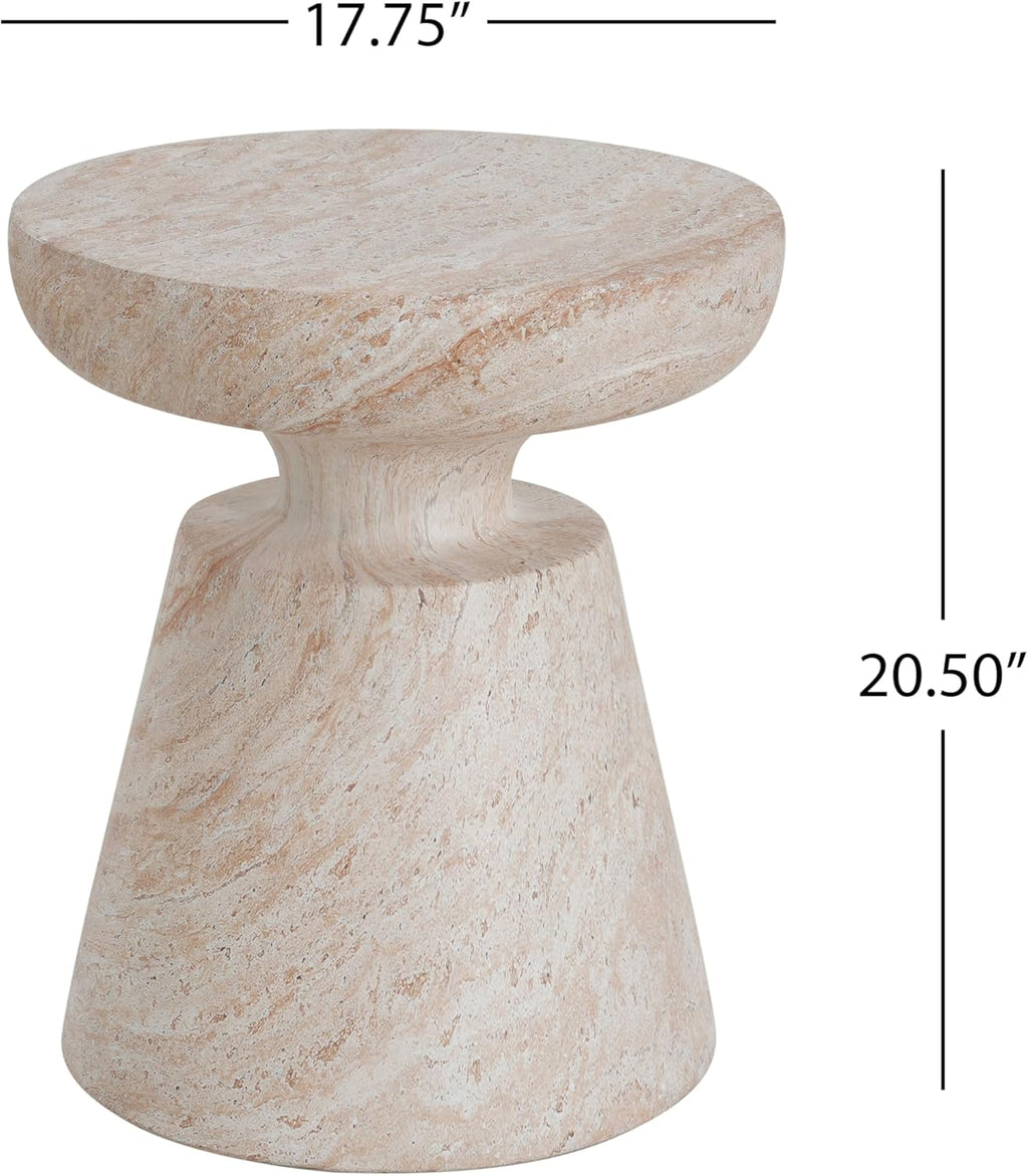 Jaym 20.5" H Indoor Outdoor Accent Side Table, Patio Decorative End Table, round Top Lightweight Concrete Garden Stool for Patio Balcony & Garden Decor, Travertine