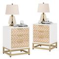 3 Drawers Nightstand Set of 2, Modern Bedside Table with Unique Chevron Design, White End Side Table Night Stands