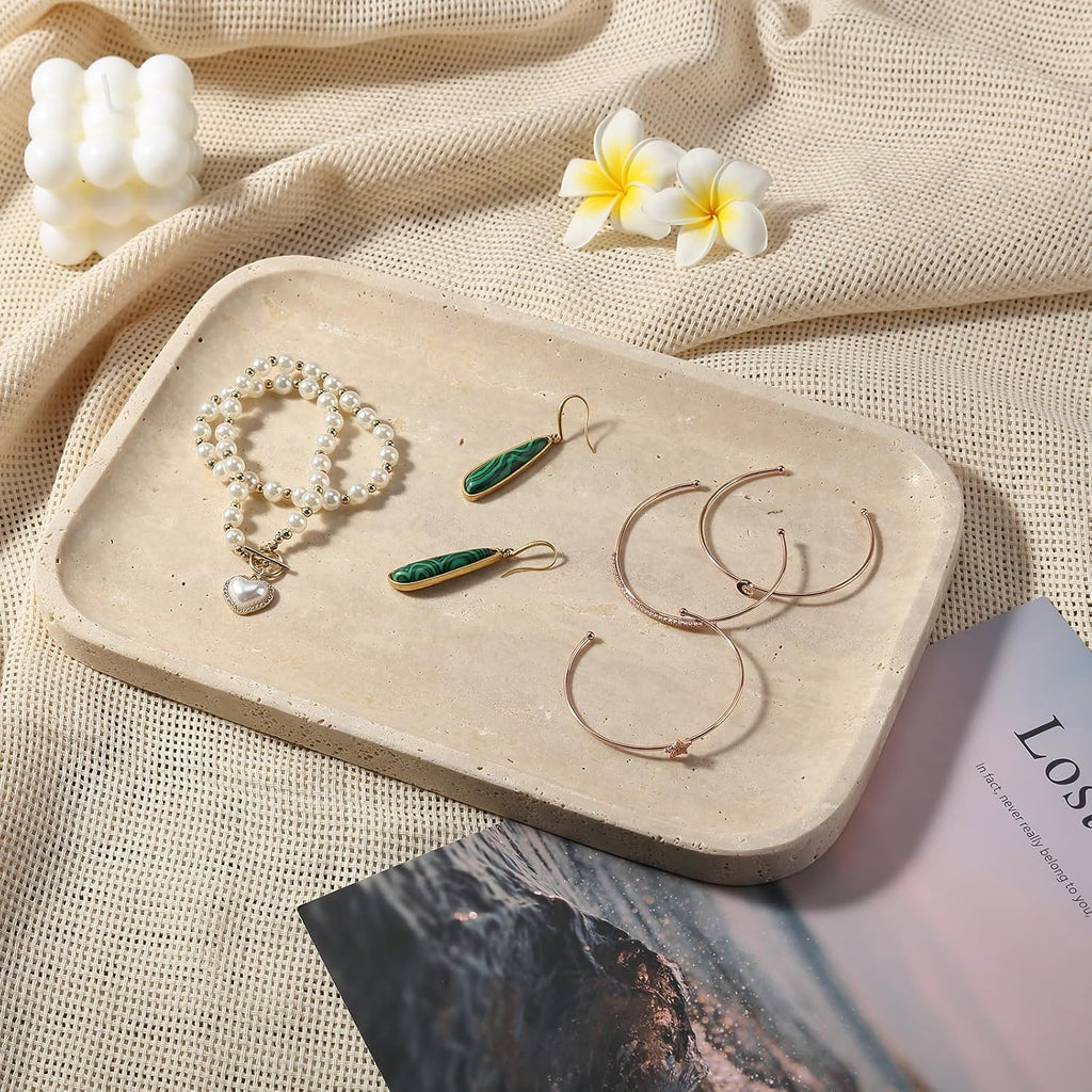 Beige travertine stone vanity tray