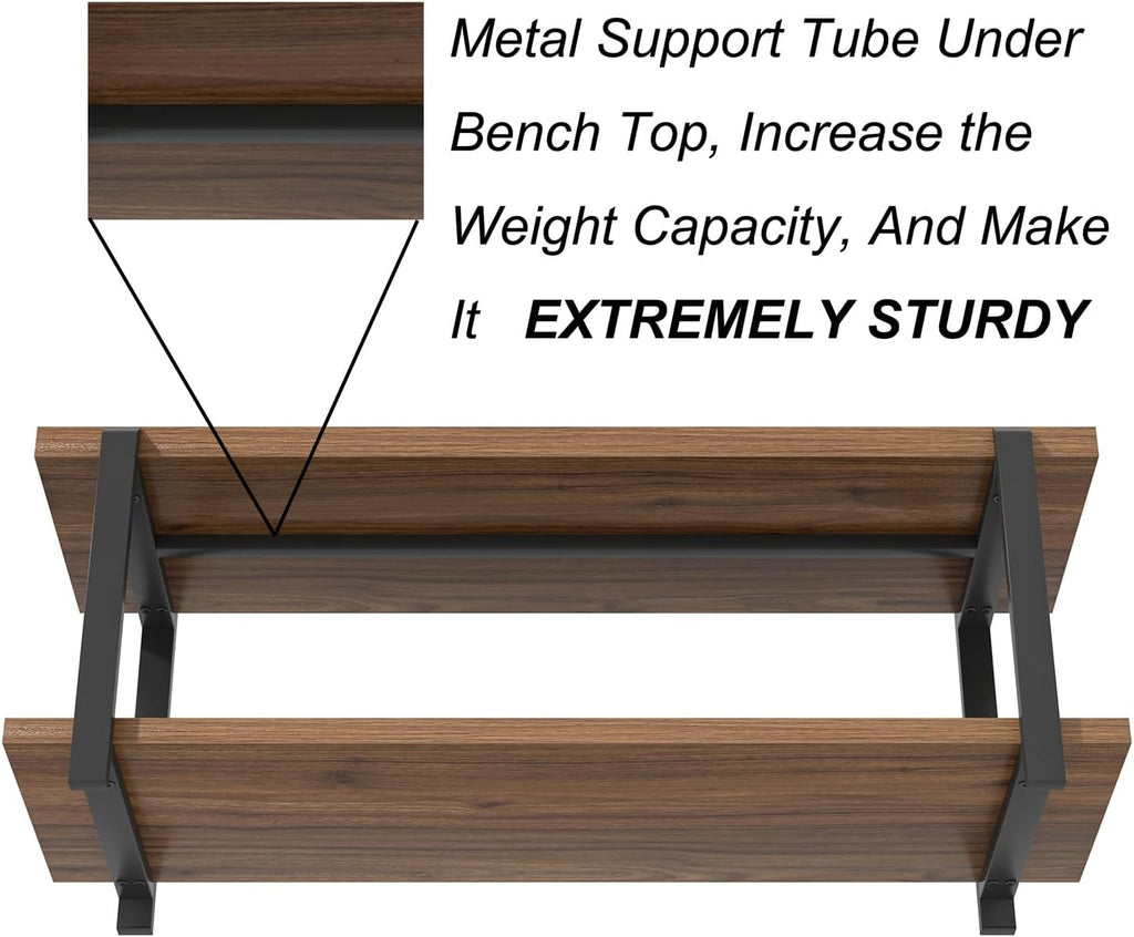 Entryway Bench with Shoe Storage, Modern End of Bed Bench, Wood and Metal Entry Bench for Hallway Front Door Entrance, Industrial Indoor Bench for Bedroom Living Room, Rustic Walnut, 47 Inch