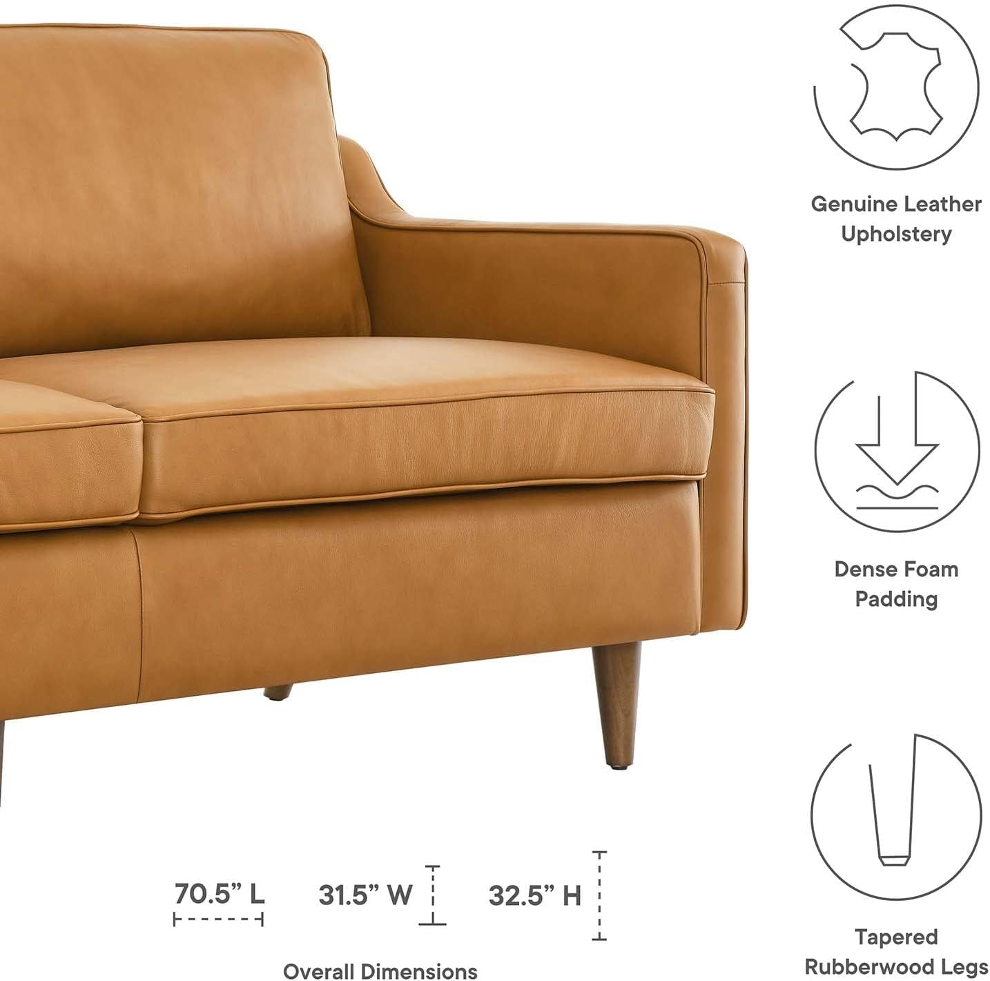 Impart Upholstered Genuine Leather Sofa in Tan
