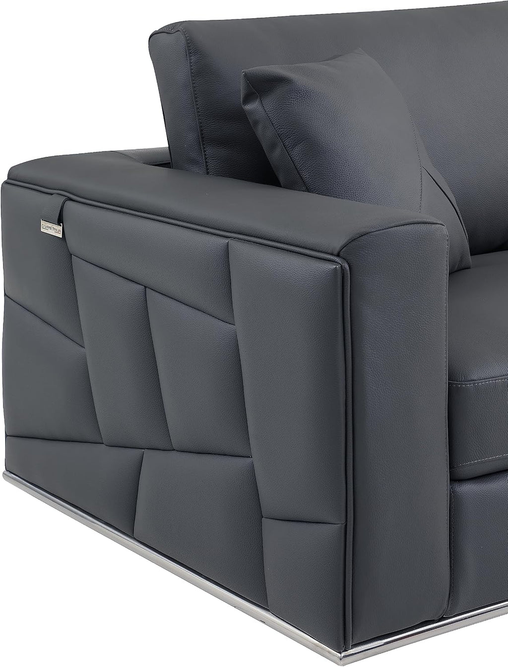 Surton Top Grain Italian Leather Sectional Sofa for Living Room and Home Office, Modern Luxury L-Shaped Couch, Right Arm Facing, 117" W, Dark Gray