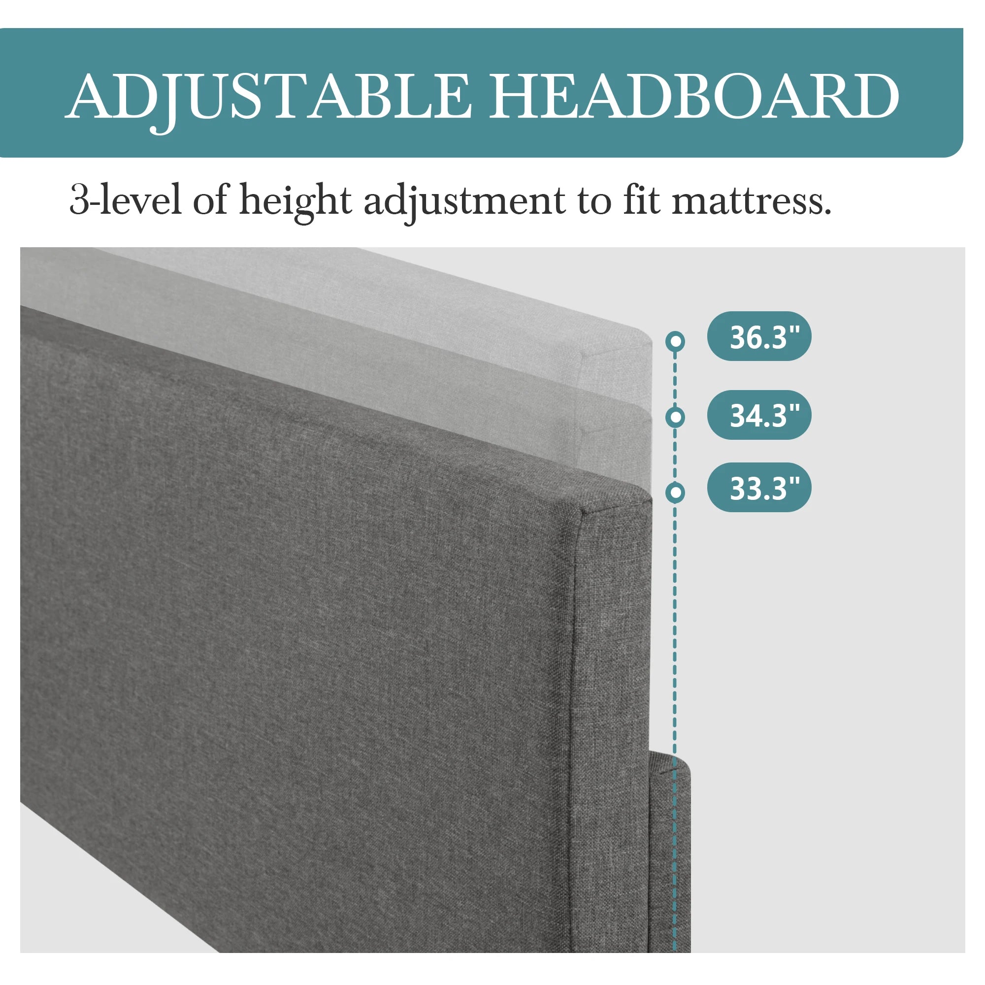 Upholstered linen bed frame with adjustable headboard