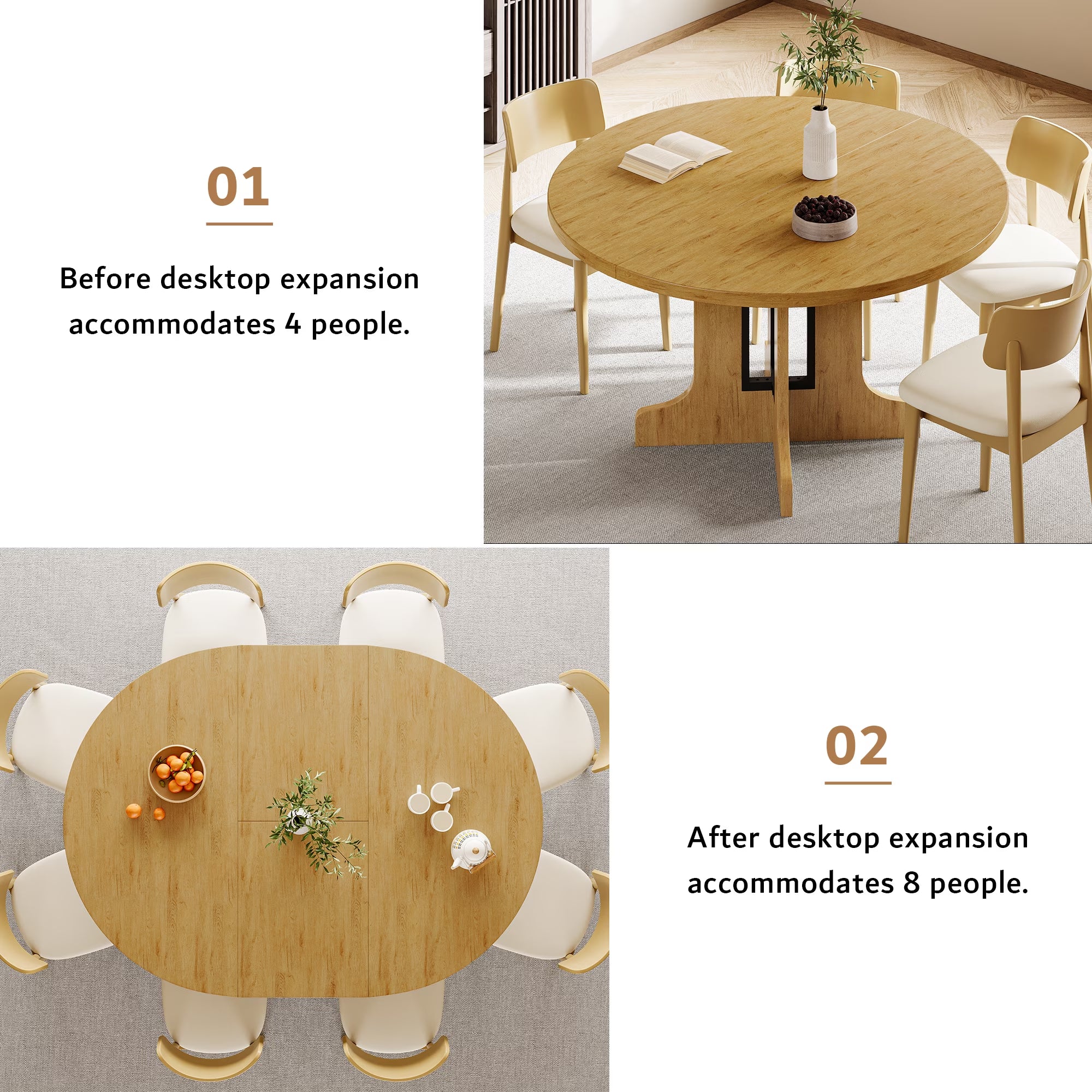 Oak extendable round dining table