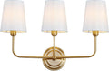 SAFAVIEH Lighting - Sawyer 3-Light 22-Inch Wall Sconce - Brass - Fabric Shade - Contemporary Design - Ideal for Vanity, Hallway, Bedroom, Bathroom - LED Bulb Included (SCN4016A)