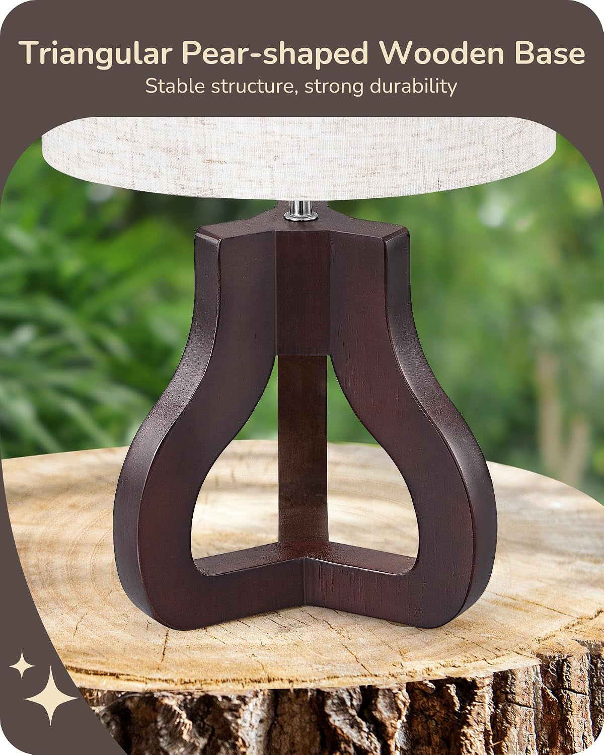 14.6" Small Table Lamp, Walnut Wood Nightstand Lamp, E26 Base | Beige Linen Shade, On-Off Line Switch, Tripod Base, Cute Bedside Lamp for Living Room, Bedroom, Office